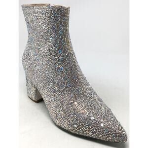 Betsey Johnson Kyla Boots Size 6.5 Glitter Jewel Silver Ankle Booties Glam Heels